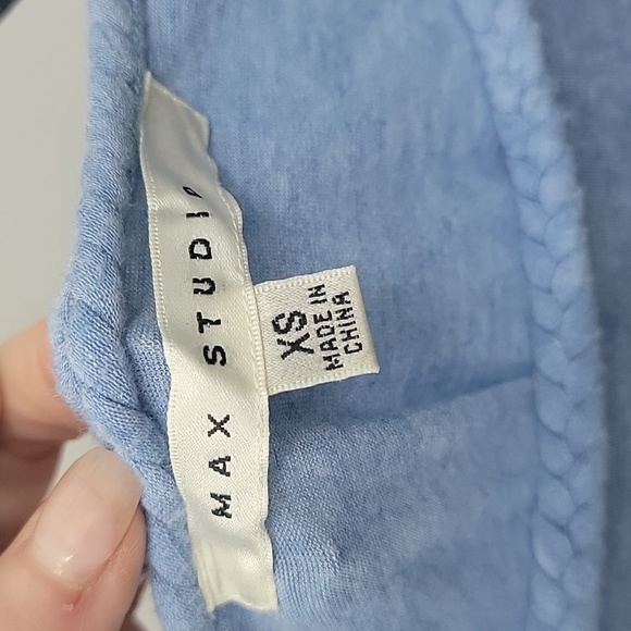 Max Studio Heather Blue Braided Boat Neck Ruched Side Dolman Sleeve T-shirt - Picture 9 of 10